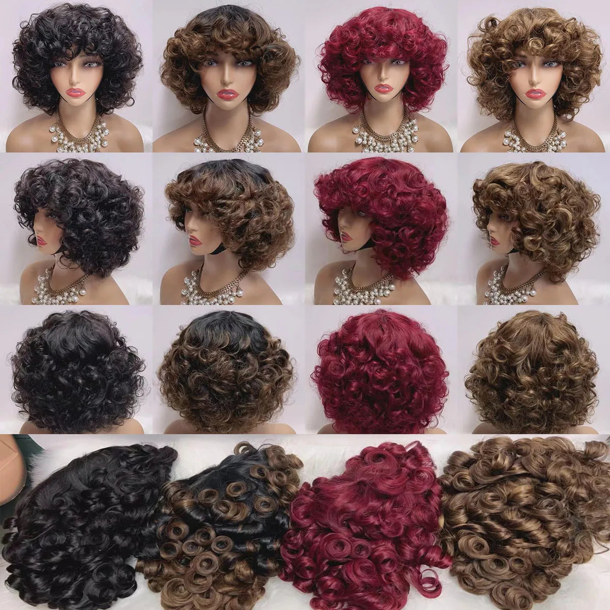 RG1510  Free Part Natural Hairstyles Machine Wig With No Lace 100% Virgin Human Hair Short Bangs Loose Wigs for Black Women