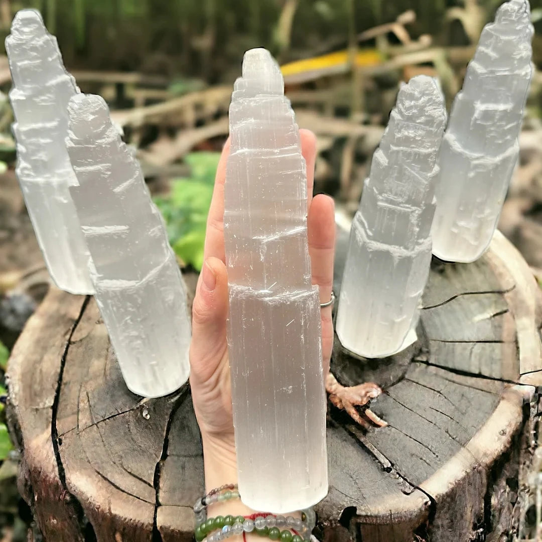 1 Pc Crystal Hola Hot Sale Nature Selenite Tower Moroccan Healing Tower  Feishui Home Decor Spiritual Crystal