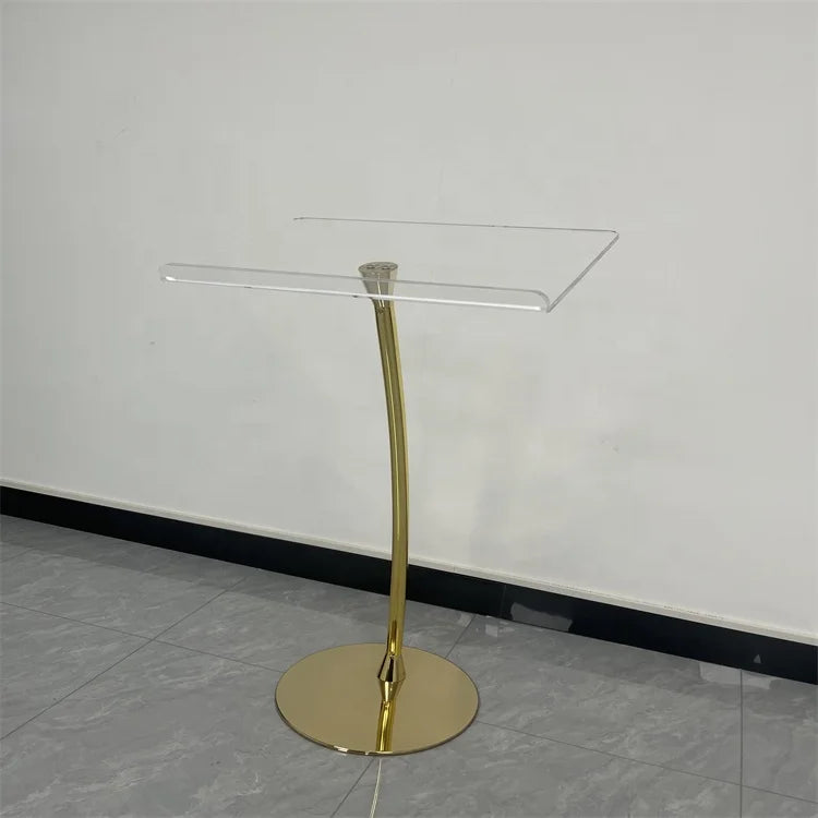 Portable Acrylic Curved Lucite Acrylic Lecture Curved Podium Presentation Lectern Golden Acrylic Church Pulpit