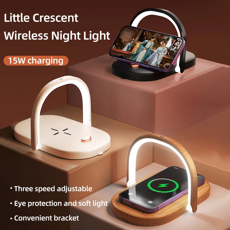 2024 New Products Smart Wireless Charger Table Lamps LED Night Light Bedside Desk Lamp Portable Custom Logo 2024