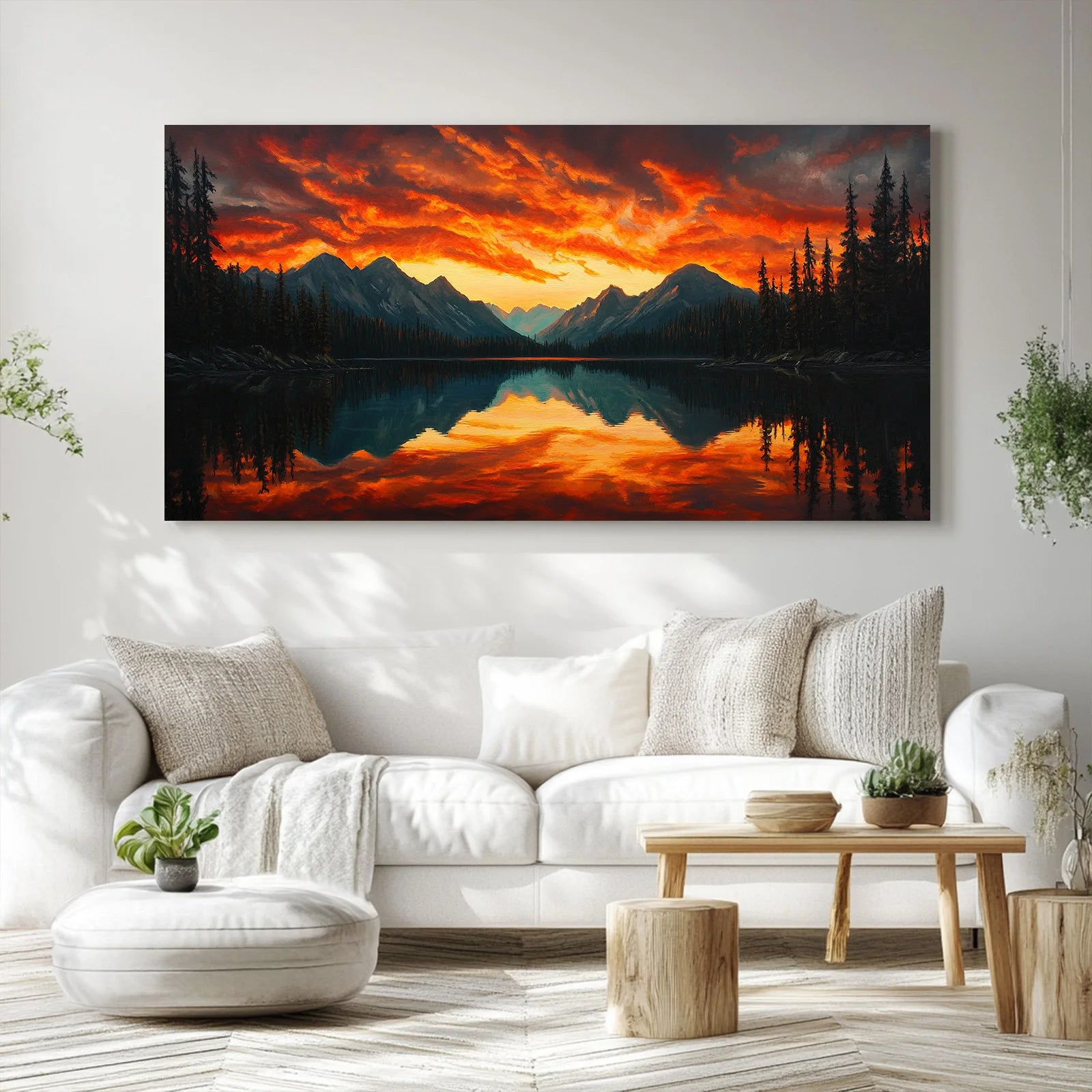 1PC Canvas Printed Stretch Frame Christmas Wall Decoration Sunflower Lakeside Scenery Still Life Watercolor Home Decoration