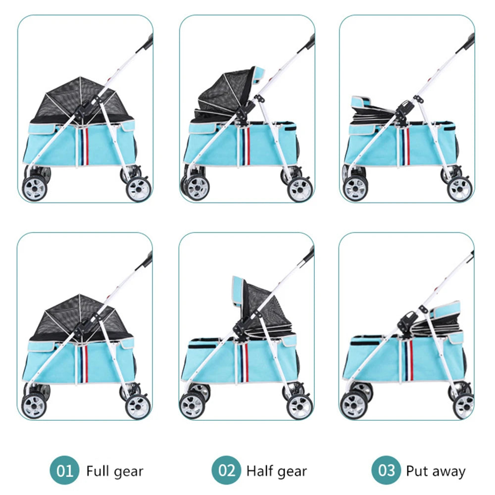2021 Wholesale Luxury Folding Outdoor Dog Cat Strollers Pet Trolley for Sale Twin Pet Cart Fashion Durable Pet Carriers