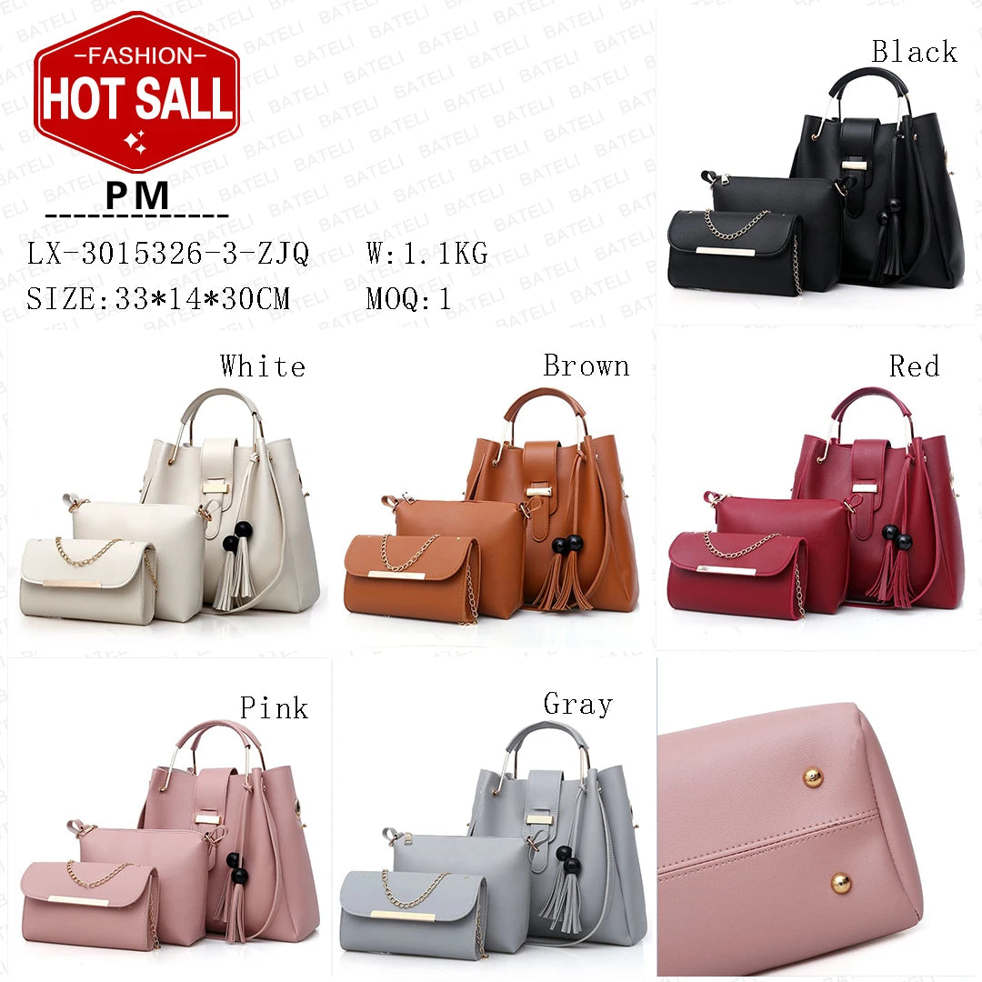 2024 Large Capacity New Three Piece SetTote Bags Lichee Print Pu Leather Handbag Sets