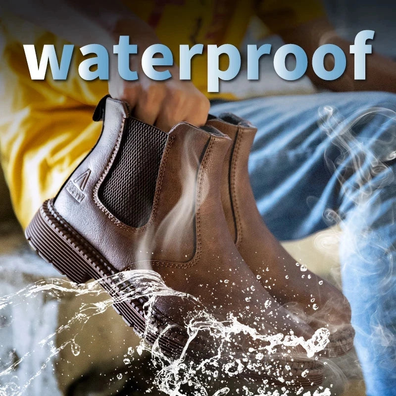 Waterproof Safety Work Men Shoes Chelsea Steel Toe Leather Boots Construction Security Boots for Men Genuine Leather