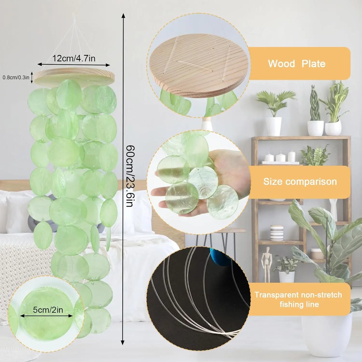 Wind Chimes for Outside Handcrafted Turquoise Capiz Shells Windchime Coastal Style Decor for Indoor/Outdoors Garden Decor