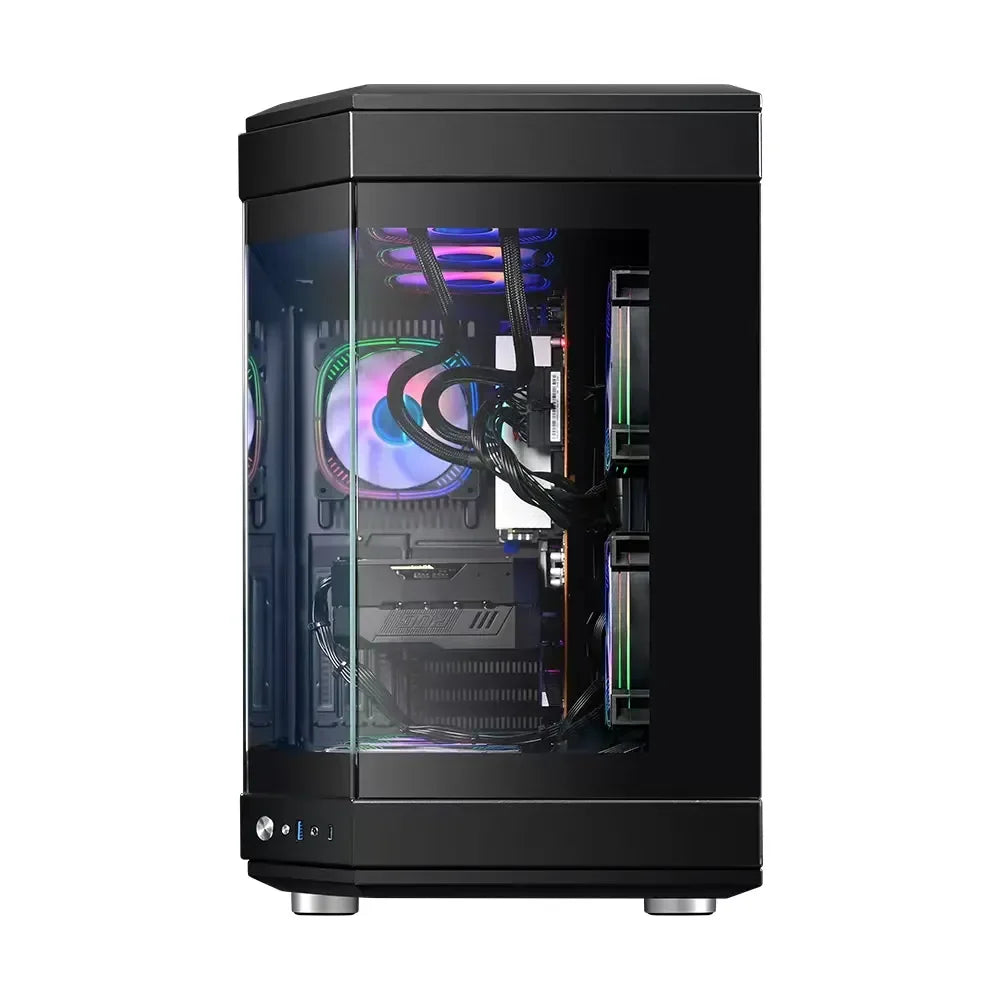 "RGB Tempered Glass Gaming PC Case for ATX/M-ATX Mid Tower Stock Full View Side Panel"