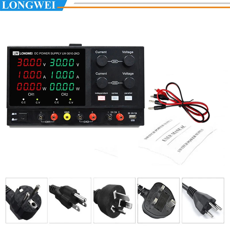 LW-1003-2KD Longwei 100V 3A Adjustable Switching Bench Power Supply  USB Quick-Charge Interface with 4-Digits Display