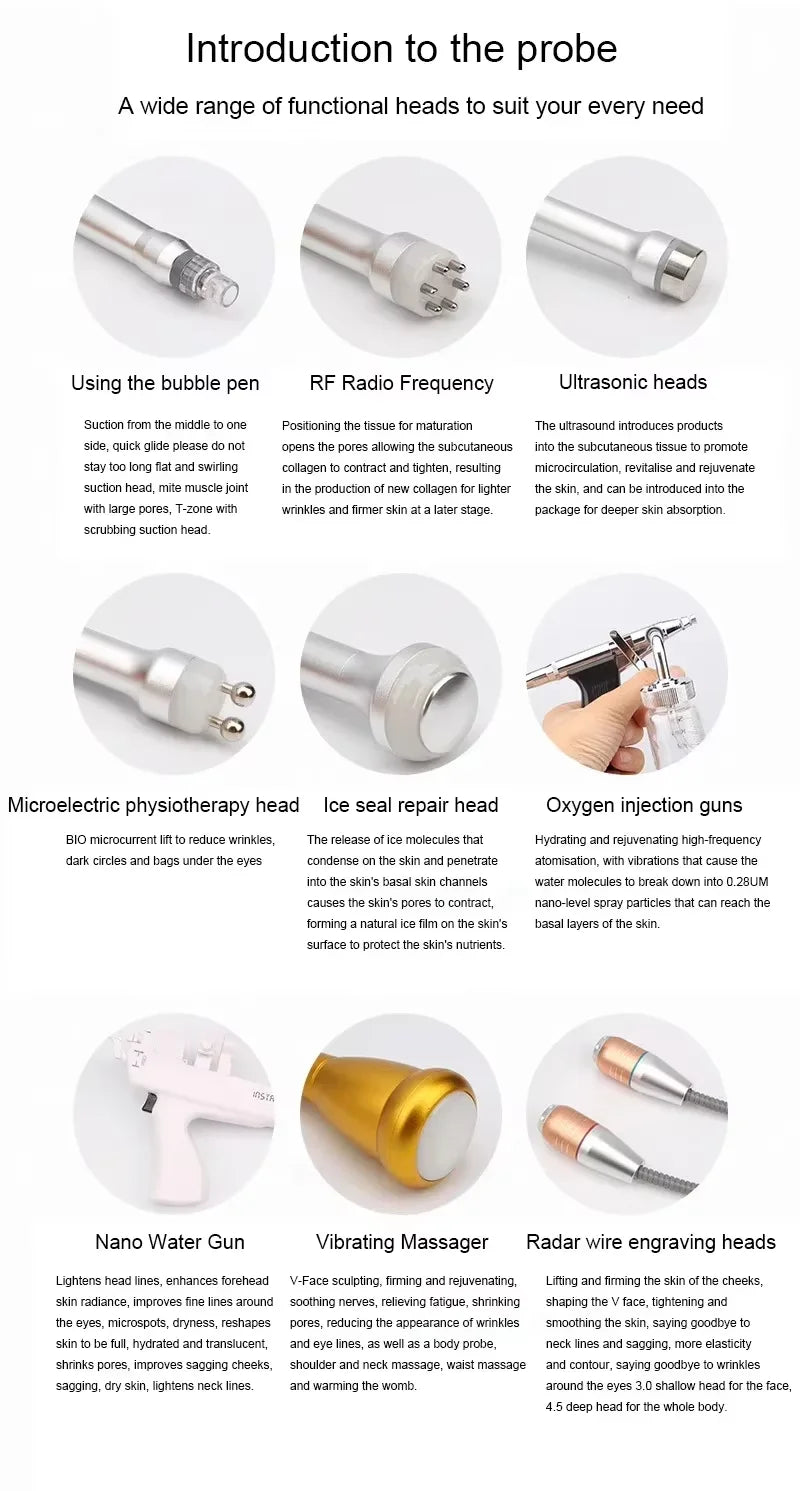 12 in 1 Multifunction Small Bubble Oxygen Facial Face Lift Skin Rejuvenation Hydra Beauty Equipment