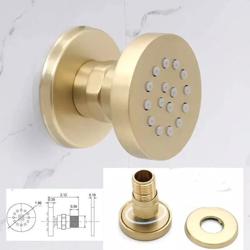 12-Inch Brushed Gold LED Rain Shower Head System Thermostatic Mixer with Single Handle Contemporary Brass Design for Hotels
