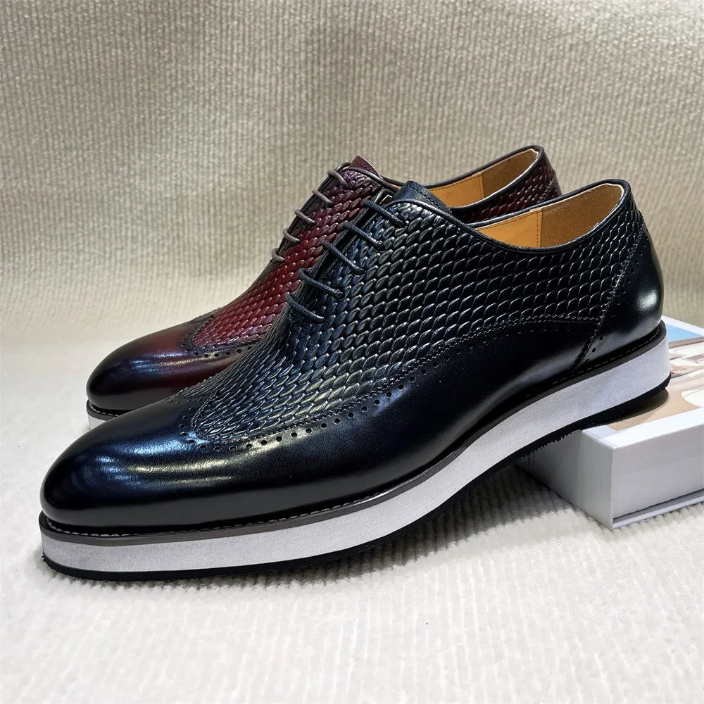 High Quality Men's Casual Business Shoes Custom Handmade Printing Genuine Leather Oxford Lace-up Banquet Dress Shoes