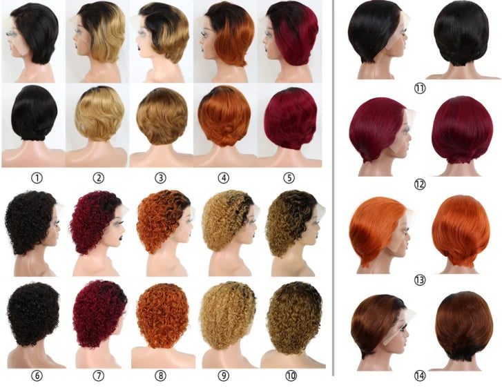 2023 Wholesale European Short Pixie Cut Wig 6 Inch Human Hair Wig, 13*4 Lace Frontal Brazilian Human Hair Wig Cut Short bob