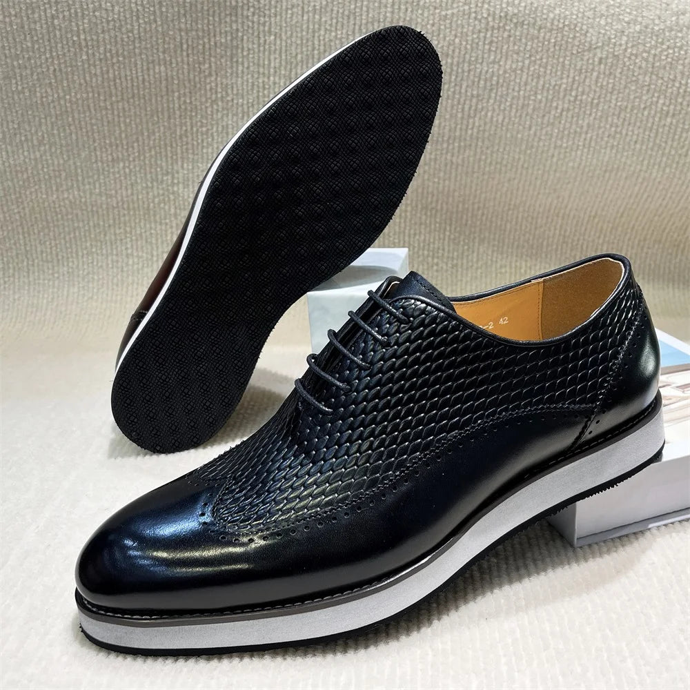 High Quality Men's Casual Business Shoes Custom Handmade Printing Genuine Leather Oxford Lace-up Banquet Dress Shoes