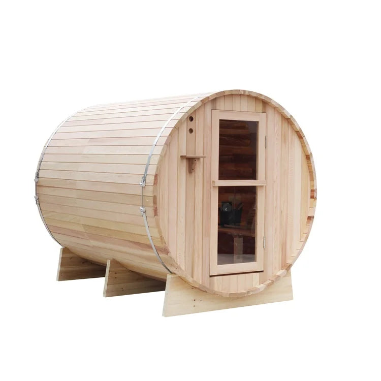 2021 Popular 4-6 Person 1800*2400 MM Outdoor Sauna Room With Porch Traditional Solid Wood Canadian Pine/Hemlock/Red Barrel