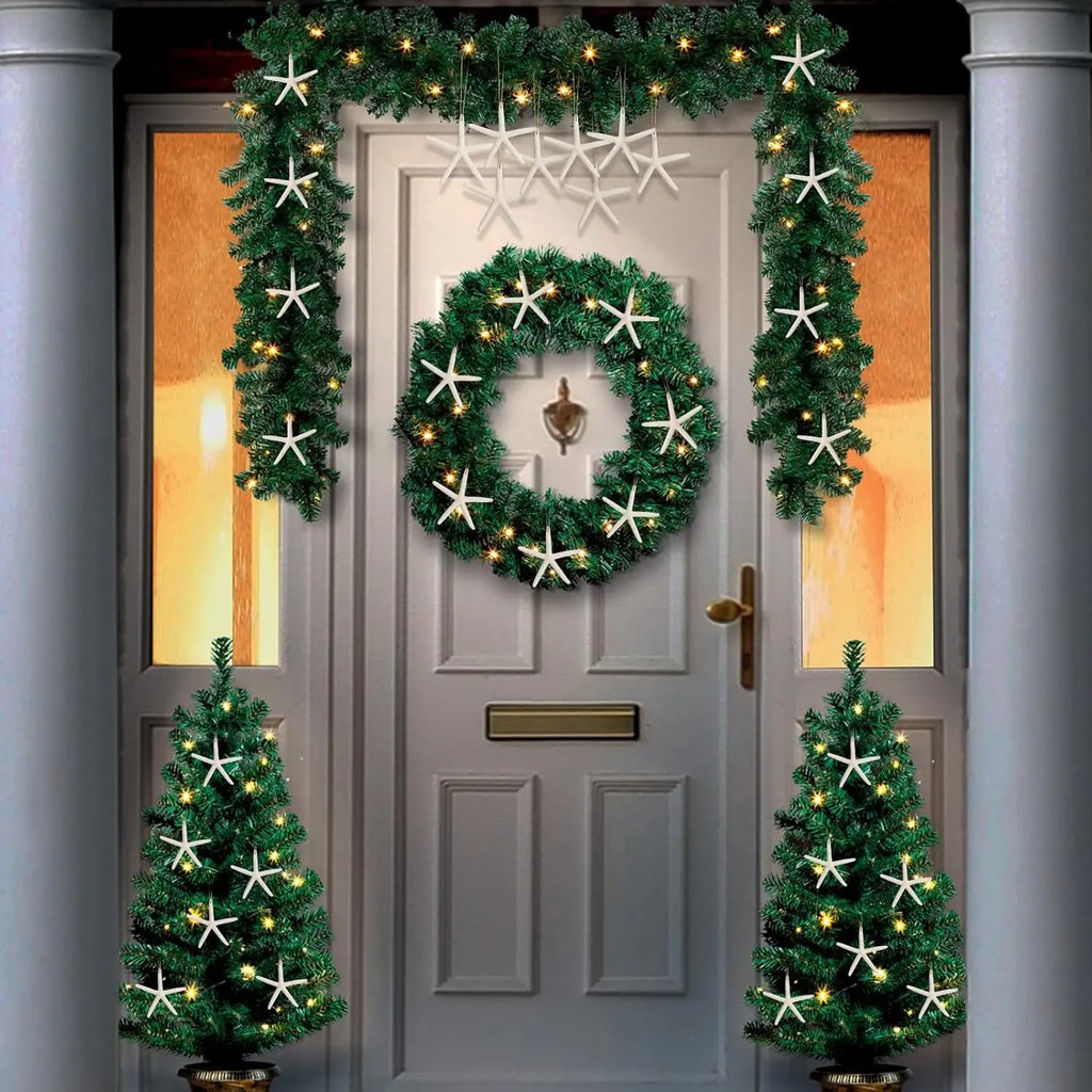 20 PCS Christmas Starfish Hanging Ornaments 3-4'' Natural Starfish with Rope