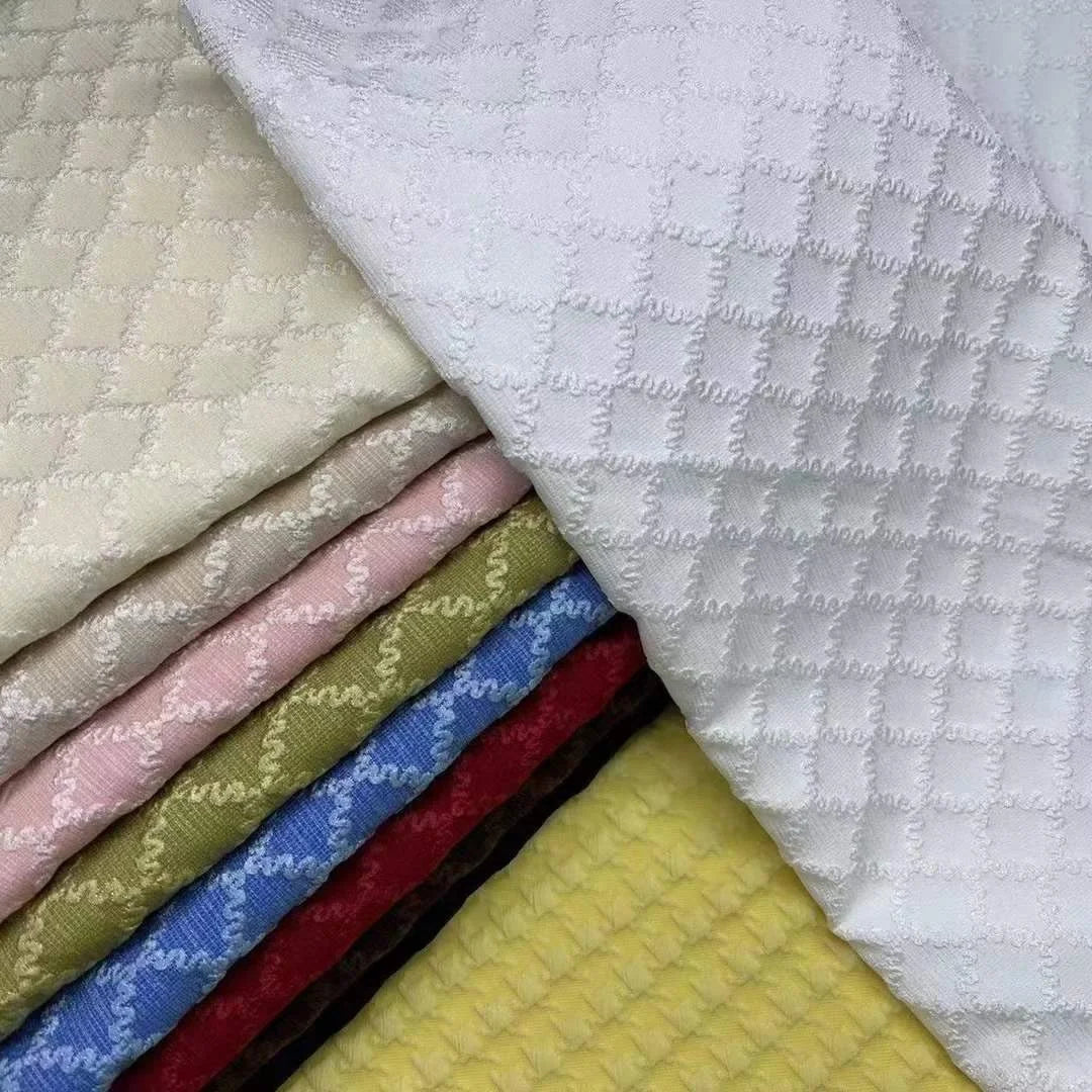 100%polyester Square Lattice Pattern Design Embossed Jacquard Fabrics by the Yard