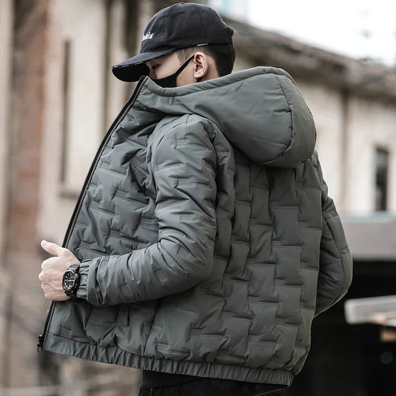 Windproof Short Daily Casual Down Jacket Cotton Warm Daily Coat Parka Padded Jacket Winter Style Men Hooded Jacket Warm Fashion