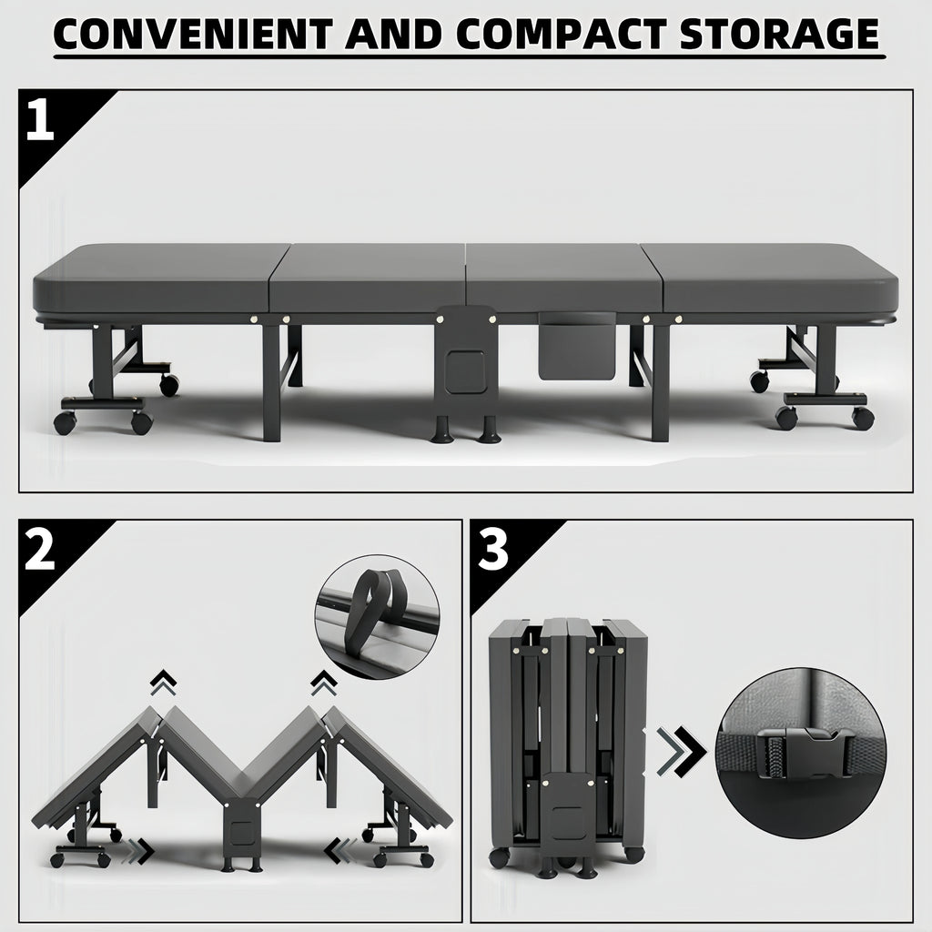 1 Folding Bed Dust Bag or 1 Folding Bed with High Density Compact Storage with High Density Sponge Mattress, Single Bed, Easy to Assemble, Lightweight, Portable Iron Frame Design for Office, Outdoor or Home Use, Safety Design