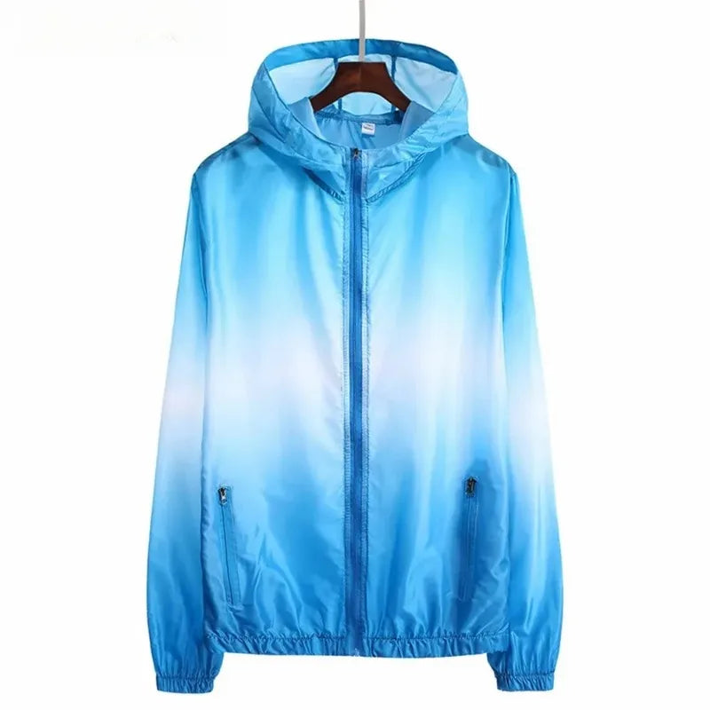Lightweight Rongkun outdoor sports hooded polyester running jacket, summer UV resistant hiking and cycling jacket