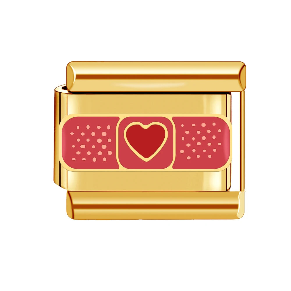 Gold Color Heart Sunflower Cherry Tai Chi Leopard Italian Charm Links Fit 9mm Bracelet Stainless Steel Men Women DIY Making Gift