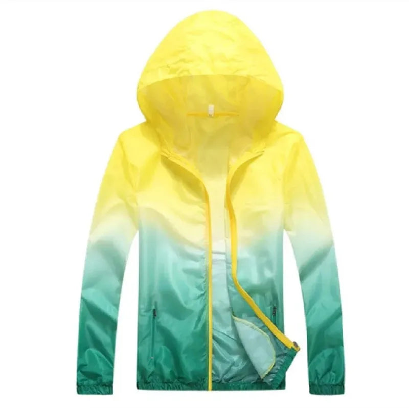 Lightweight Rongkun outdoor sports hooded polyester running jacket, summer UV resistant hiking and cycling jacket
