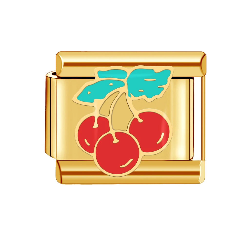 Gold Color Heart Sunflower Cherry Tai Chi Leopard Italian Charm Links Fit 9mm Bracelet Stainless Steel Men Women DIY Making Gift