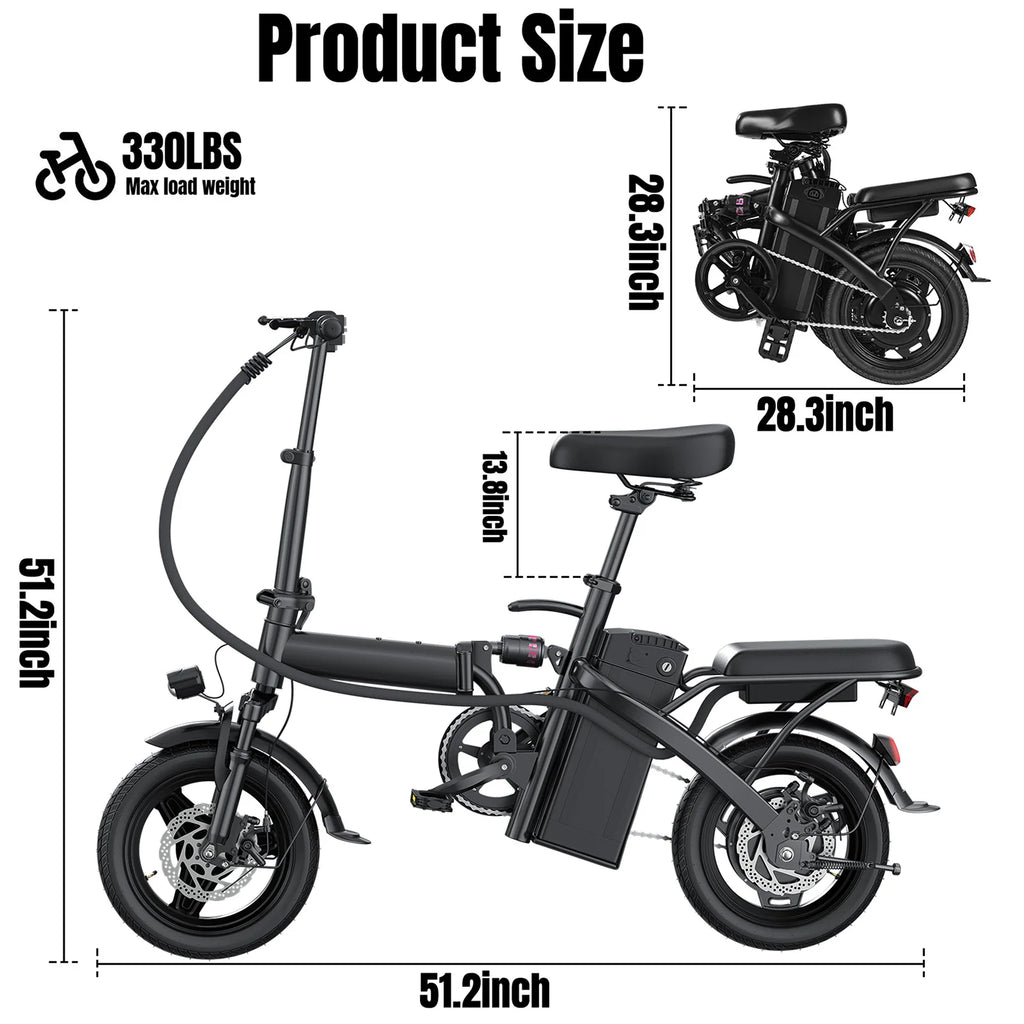 1Year Warranty 500W Dual Disc Brake Adult Foldable Electric Bicycle with Seat and Basket 14 inches 48V10.4Ah 22 mile range 20MPH
