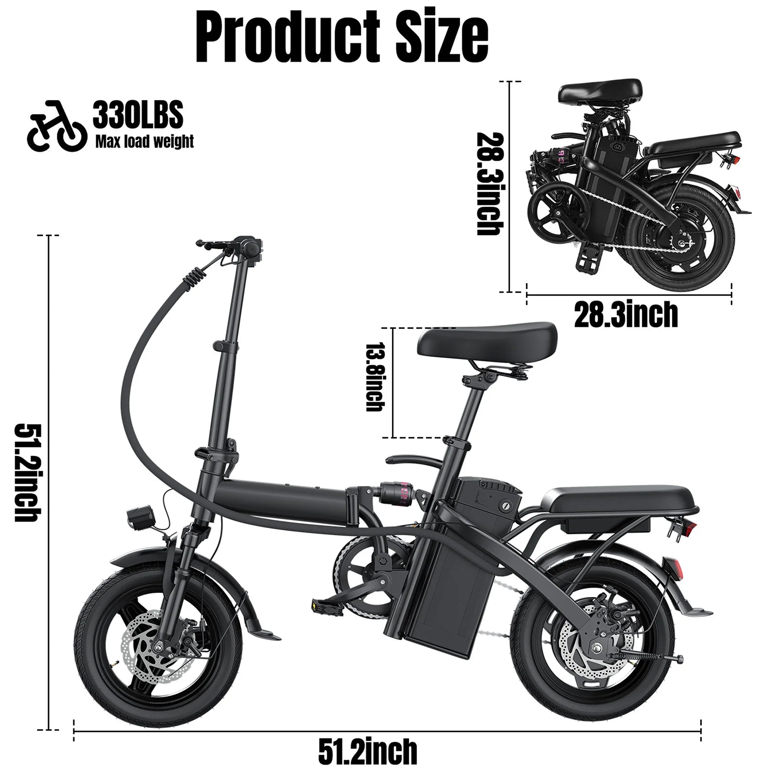 1Year Warranty 500W Dual Disc Brake Adult Foldable Electric Bicycle with Seat and Basket 14 inches 48V10.4Ah 22 mile range 20MPH