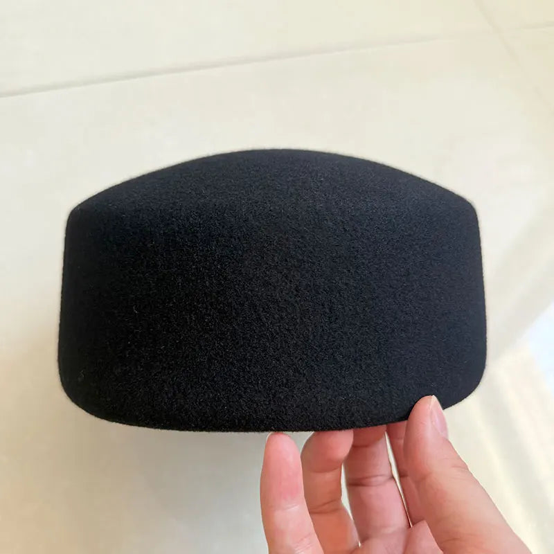 Retro Flight Attendant Ball Hat Women's 100% Wool Felt Beret Party Charming Hat Wedding Cocktail Party Medicine Box Hat