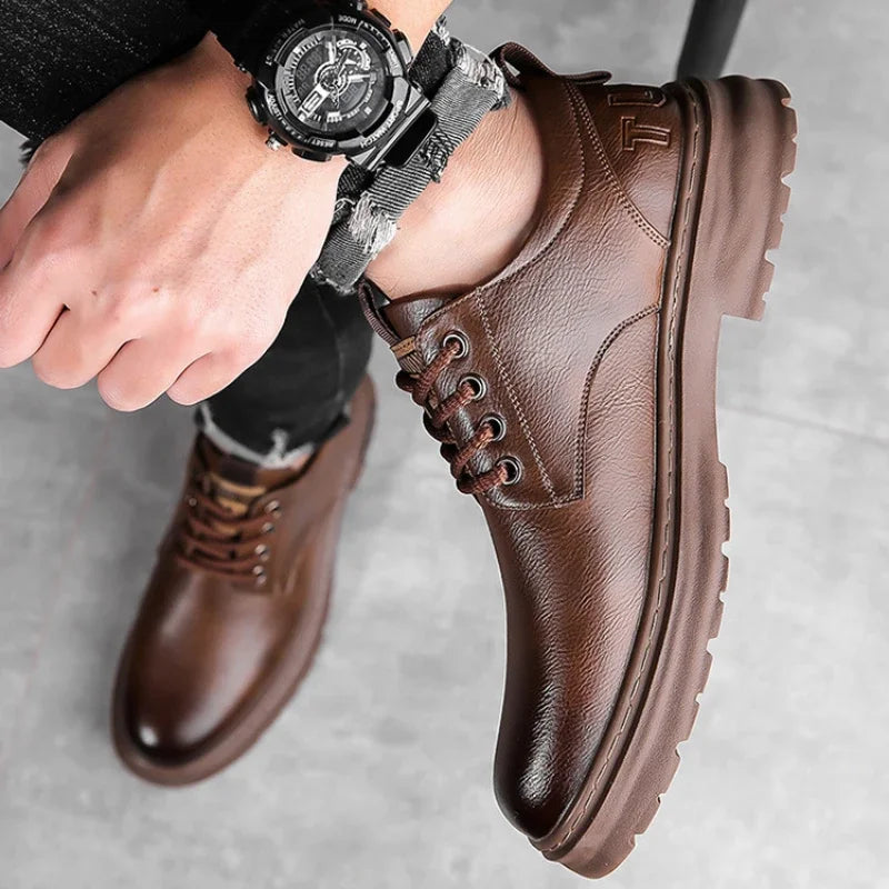 Men's Casual Leather Shoes Designer Trendy All-match Platform Shoes  Men's Business Breathable Leather Shoes Zapatos De Hombre