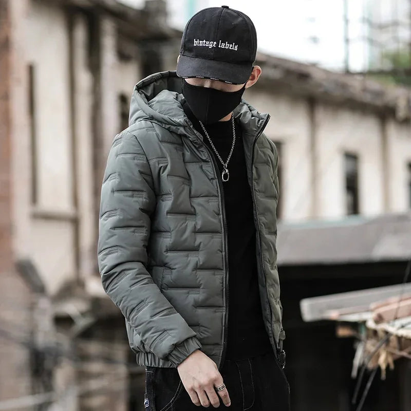Windproof Short Daily Casual Down Jacket Cotton Warm Daily Coat Parka Padded Jacket Winter Style Men Hooded Jacket Warm Fashion
