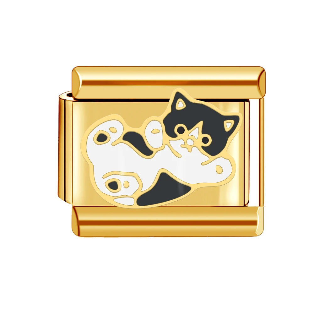 Gold Color Heart Sunflower Cherry Tai Chi Leopard Italian Charm Links Fit 9mm Bracelet Stainless Steel Men Women DIY Making Gift