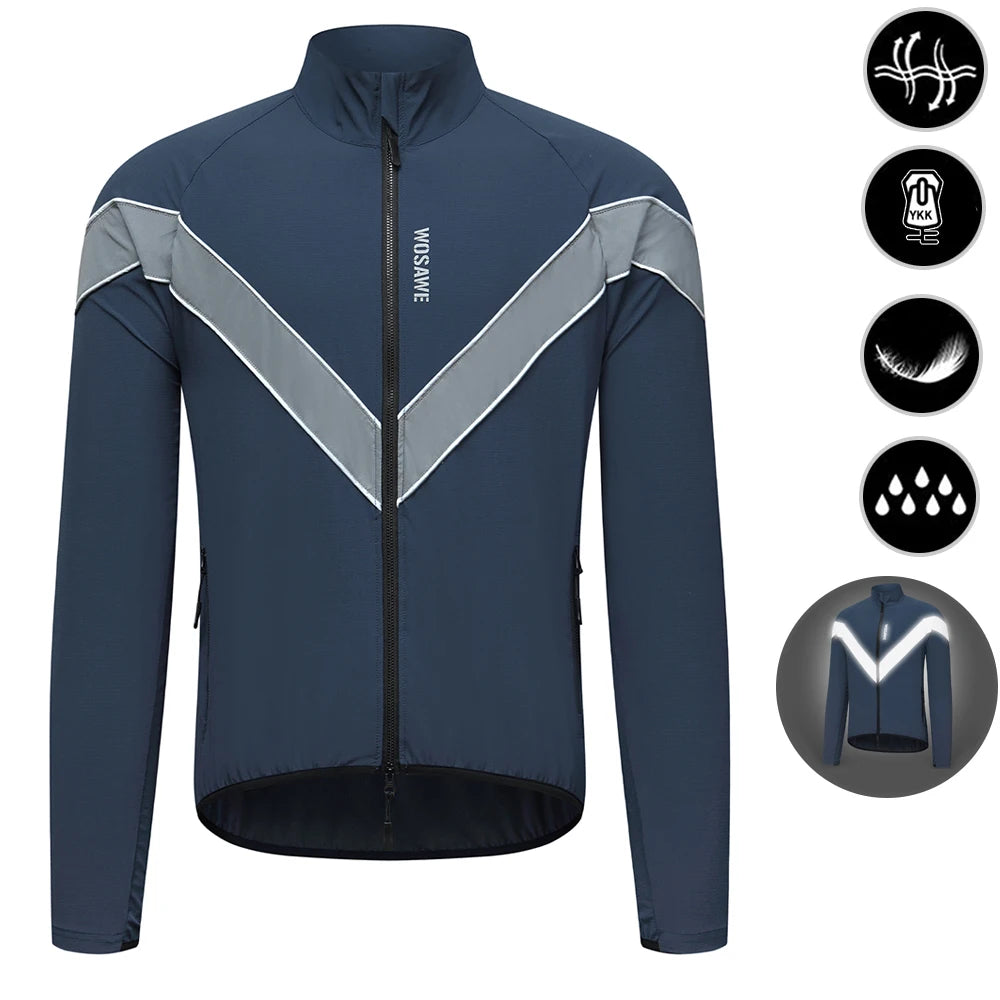 WOSAWE Reflective Cycling Jacket Winter Autumn Bicycle Windbreaker Bike Soft Windproof Waterproof Motorbike Jacket Men Coat