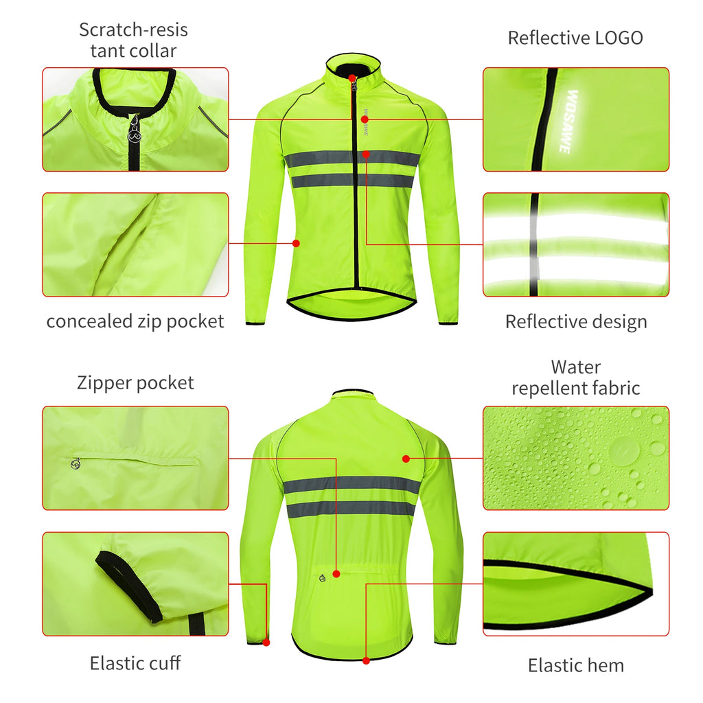 WOSAWE Wind Jacket Lightweight Cycling Windbreaker Windproof Bike Jacket Water Resistant Long Sleeve Jersey Wind Coat Vest