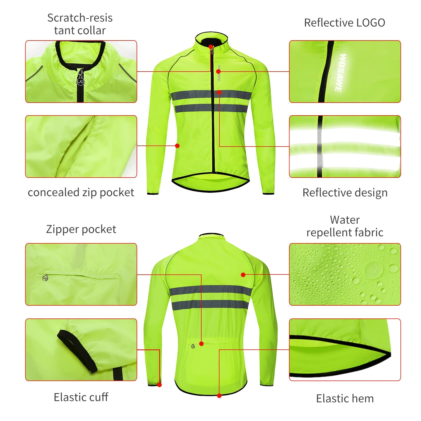 WOSAWE Wind Jacket Lightweight Cycling Windbreaker Windproof Bike Jacket Water Resistant Long Sleeve Jersey Wind Coat Vest