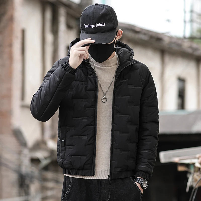 Windproof Short Daily Casual Down Jacket Cotton Warm Daily Coat Parka Padded Jacket Winter Style Men Hooded Jacket Warm Fashion