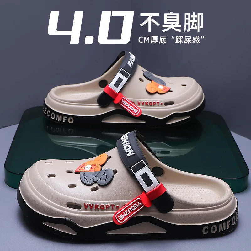 Summer Hole Shoes Men Wear Casual Fashion Non-slip Portable Sports Sandals Beach Step on Toe Breathable Slippers for Men Outdoor