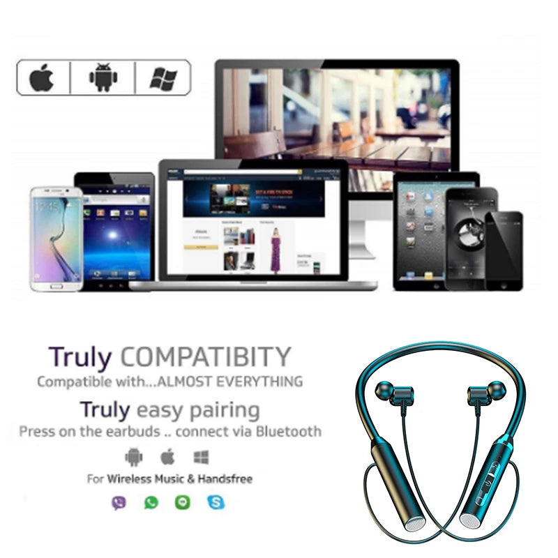 Wireless Bluetooth Earphones Neckband Headphones Gaming Stereo Sports Headset Halter Waterproof Magnetic Earbud with LED Display