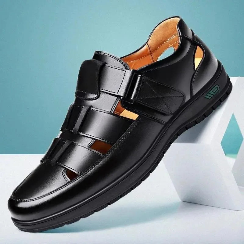 2024 Men Leather Shoes Business Casual Forma Wear High Heels Soft Sole Non-Slip Summer Sandals Black Leather Shoes Luxury Shoes