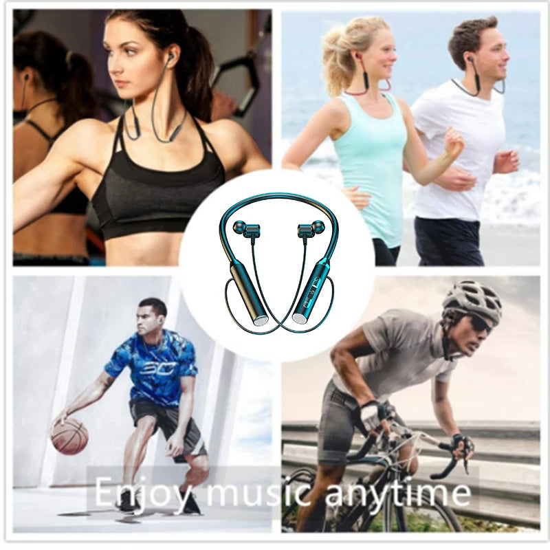 Wireless Bluetooth Earphones Neckband Headphones Gaming Stereo Sports Headset Halter Waterproof Magnetic Earbud with LED Display