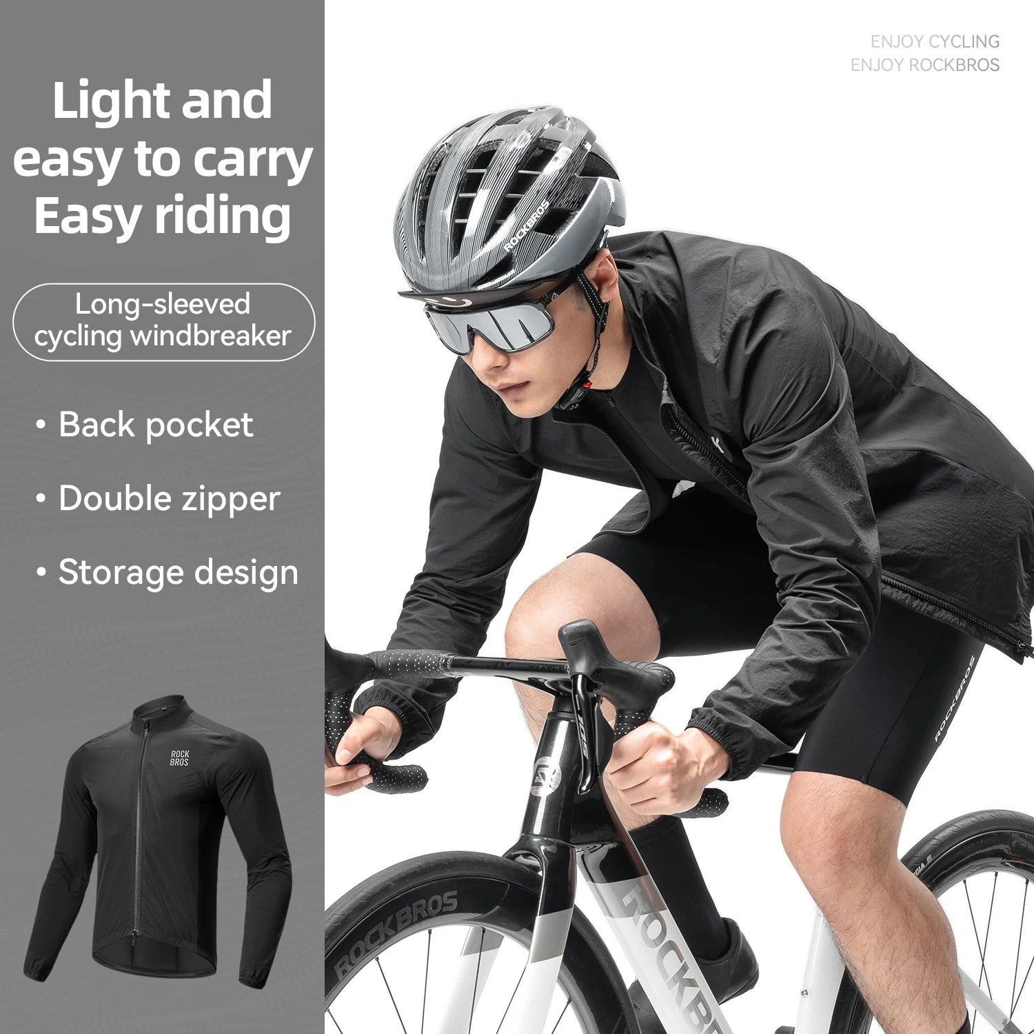 ROCKBROS Lightweight Cycling Windbreaker Portable Windproof Jacket Reflective Sunscreen Coat Men Outdoor Sports Cycling Clothing