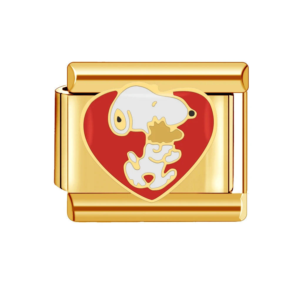 Gold Color Heart Sunflower Cherry Tai Chi Leopard Italian Charm Links Fit 9mm Bracelet Stainless Steel Men Women DIY Making Gift