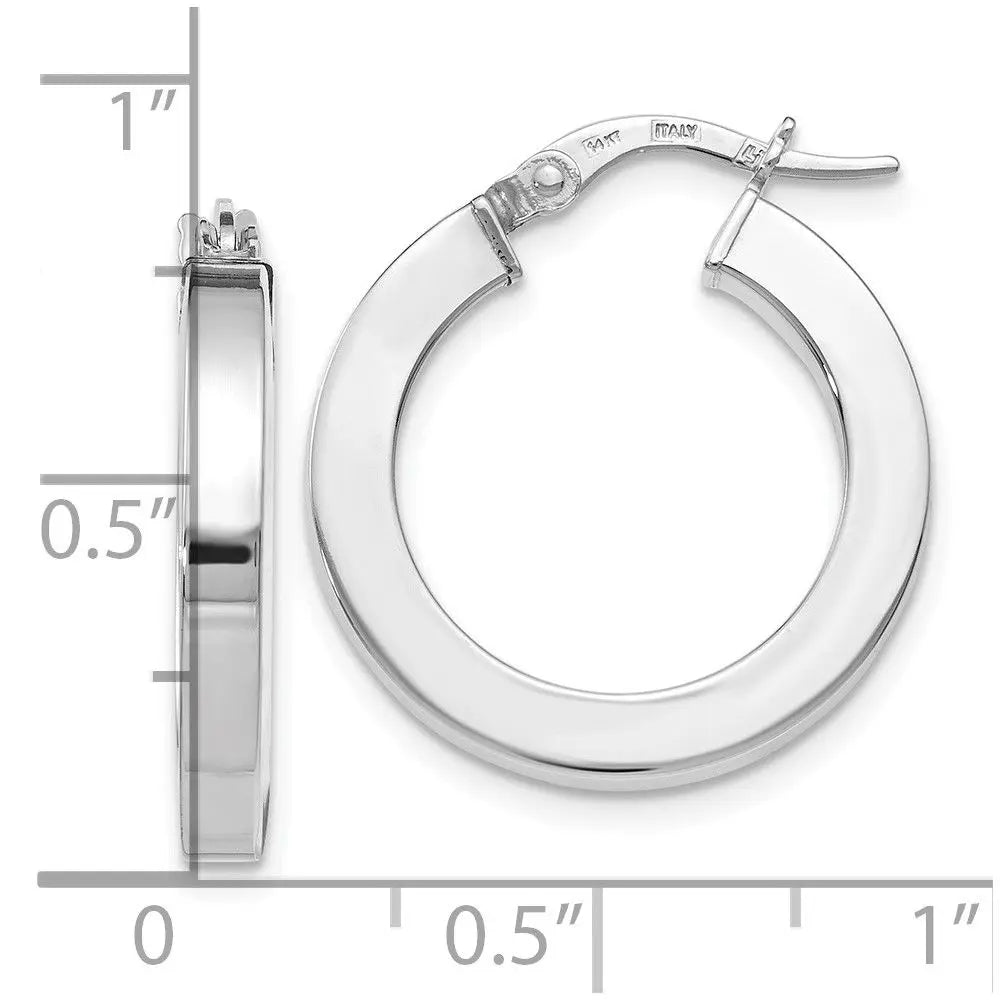 14K with White Rhodium Plating Polished Hoop Earrings