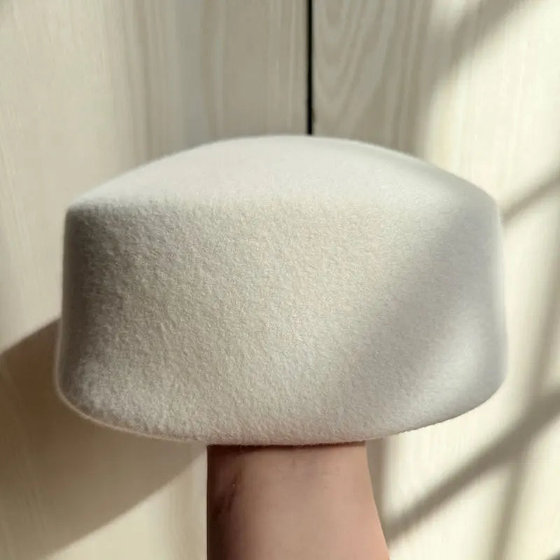 Retro Flight Attendant Ball Hat Women's 100% Wool Felt Beret Party Charming Hat Wedding Cocktail Party Medicine Box Hat