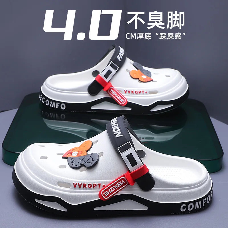 Summer Hole Shoes Men Wear Casual Fashion Non-slip Portable Sports Sandals Beach Step on Toe Breathable Slippers for Men Outdoor