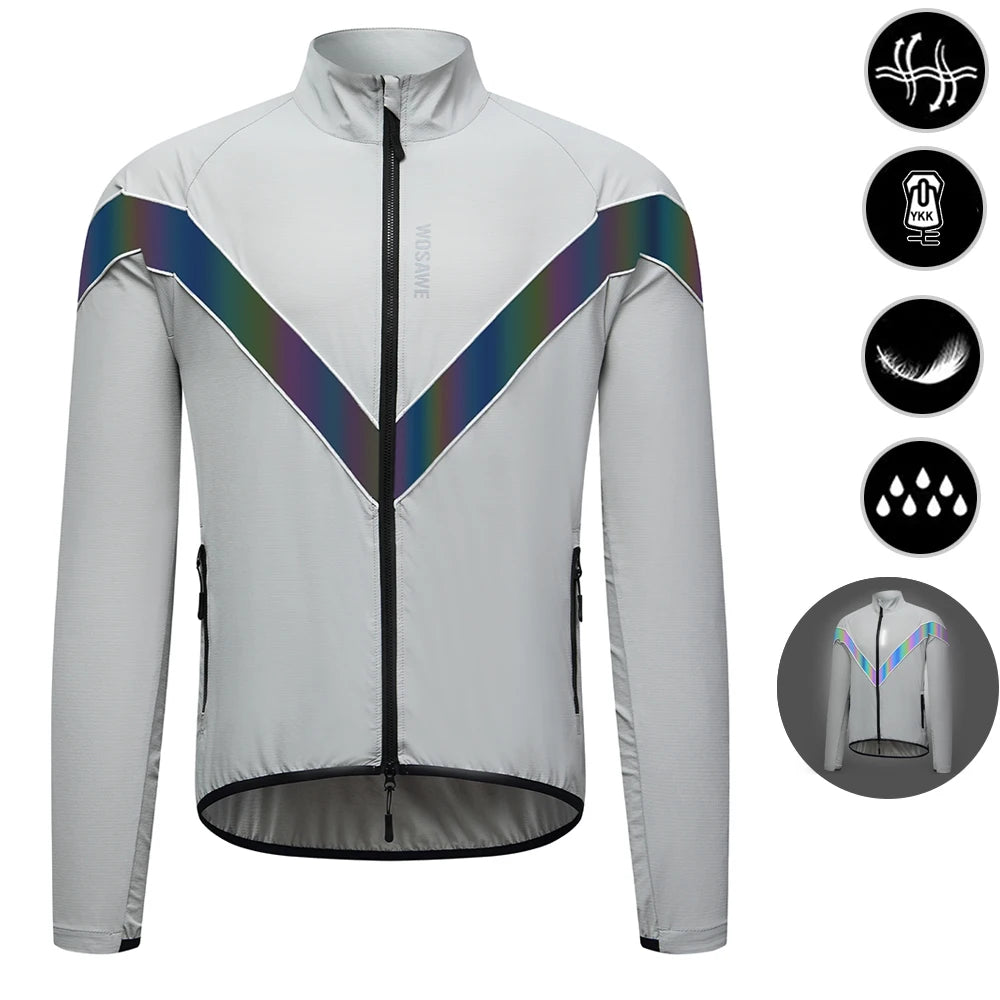WOSAWE Reflective Cycling Jacket Winter Autumn Bicycle Windbreaker Bike Soft Windproof Waterproof Motorbike Jacket Men Coat