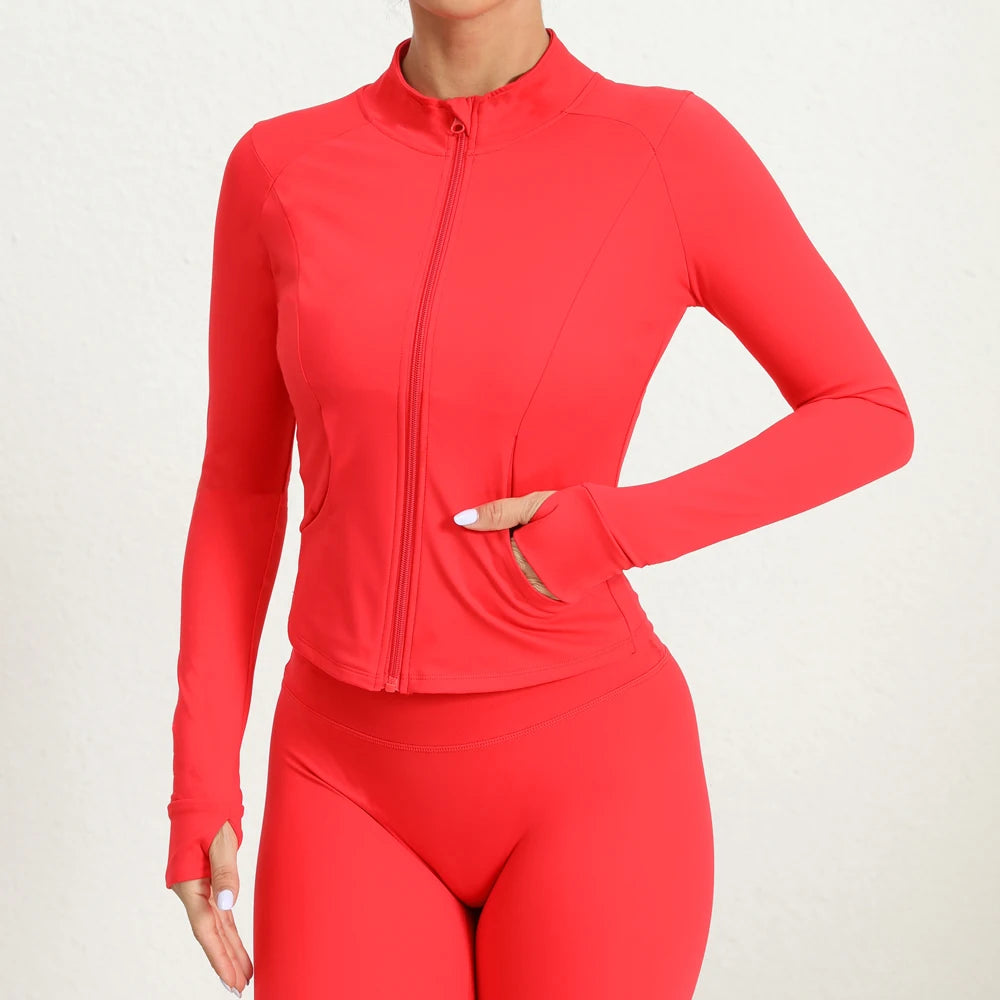 Women's Fitted Yoga Jacket Stretch Workout Top Lightweight Outerwear for Pilates, Gym & Outdoor Training Athletic Zip-Up Cover