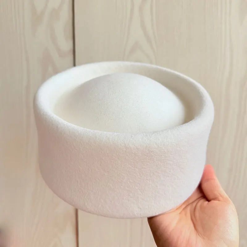 Retro Flight Attendant Ball Hat Women's 100% Wool Felt Beret Party Charming Hat Wedding Cocktail Party Medicine Box Hat