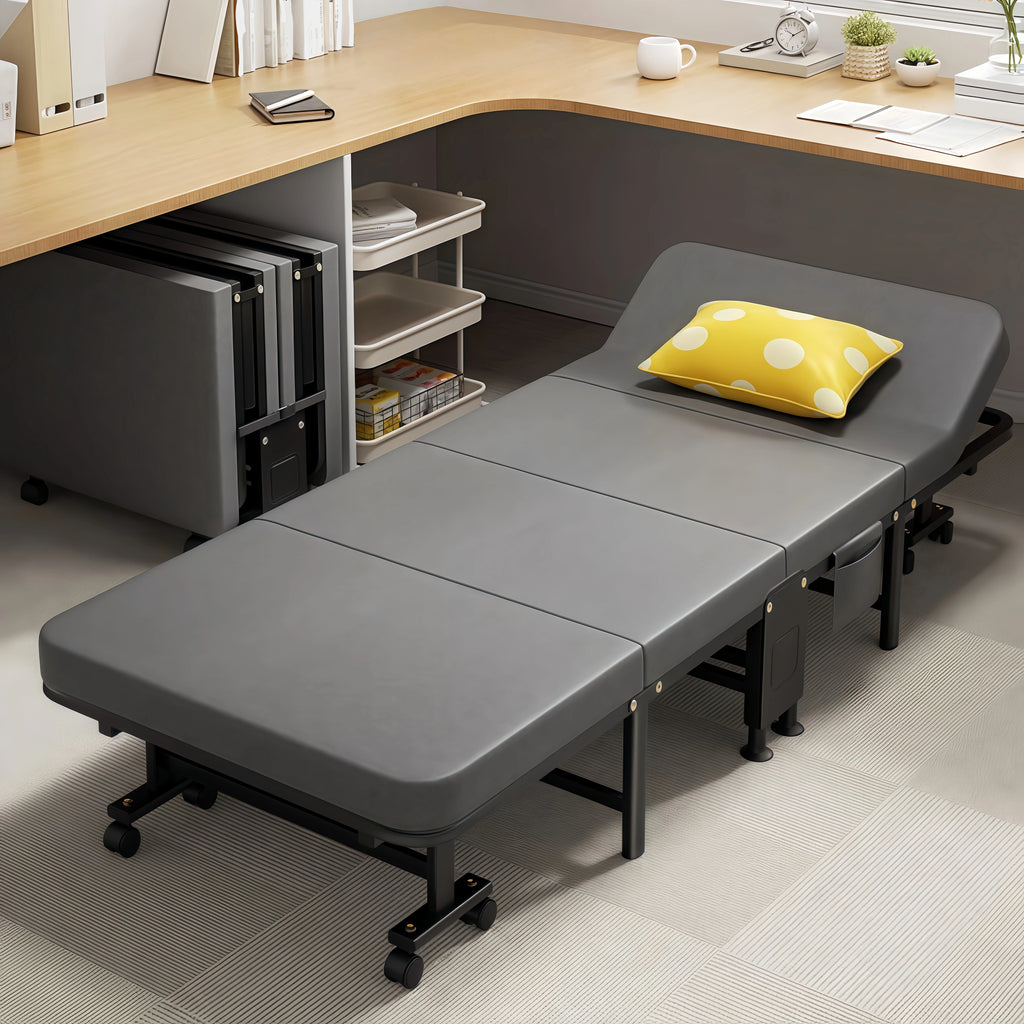 1 Folding Bed Dust Bag or 1 Folding Bed with High Density Compact Storage with High Density Sponge Mattress, Single Bed, Easy to Assemble, Lightweight, Portable Iron Frame Design for Office, Outdoor or Home Use, Safety Design