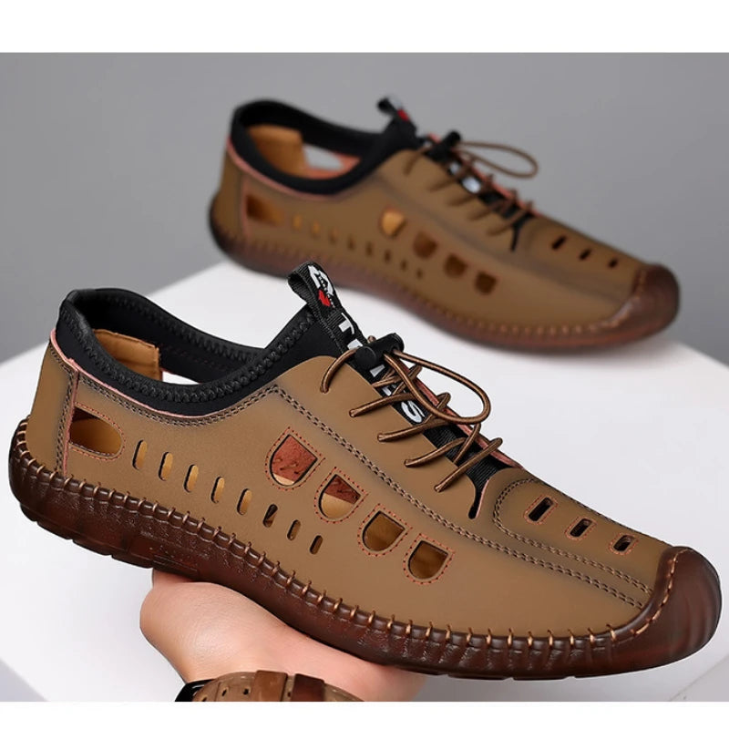 Summer Men's Leather Sandals Tendon Sole Slip on Flat Casual Sandals Outdoor Beach Sandal Shoes for Men Sandalias De Hombre 2025