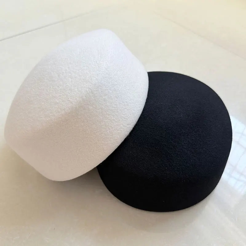 Retro Flight Attendant Ball Hat Women's 100% Wool Felt Beret Party Charming Hat Wedding Cocktail Party Medicine Box Hat